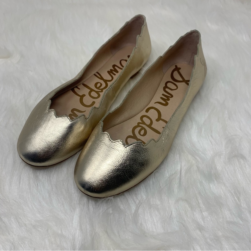 Sam Edelman Augusta Ballet Flats 8M Gold Metallic Scallop Toe Leather Sz 8 - Picture 7 of 7